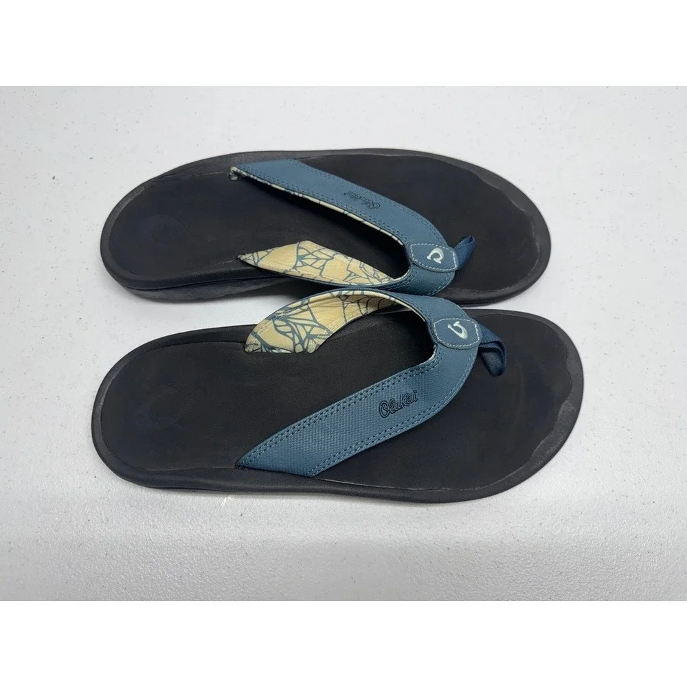 OluKai Ohana Mens 13 Blue Flip Flop Sandals Synthetic Water Resistant Comfort